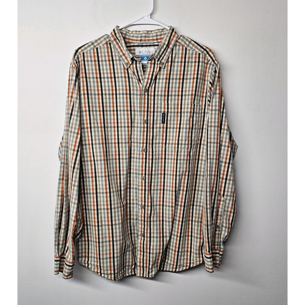 Columbia Shirt Men Medium Plaid Long Sleeve 100%‎ Cotton Button Down EUC